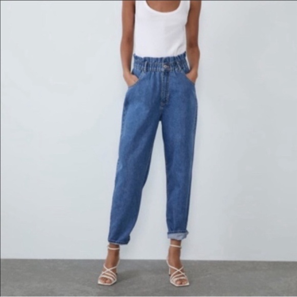 Zara Medium Wash Paperbag Jeans
